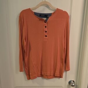 Lauren Ralph Lauren Orange 3/4 Sleeve Polo Blouse